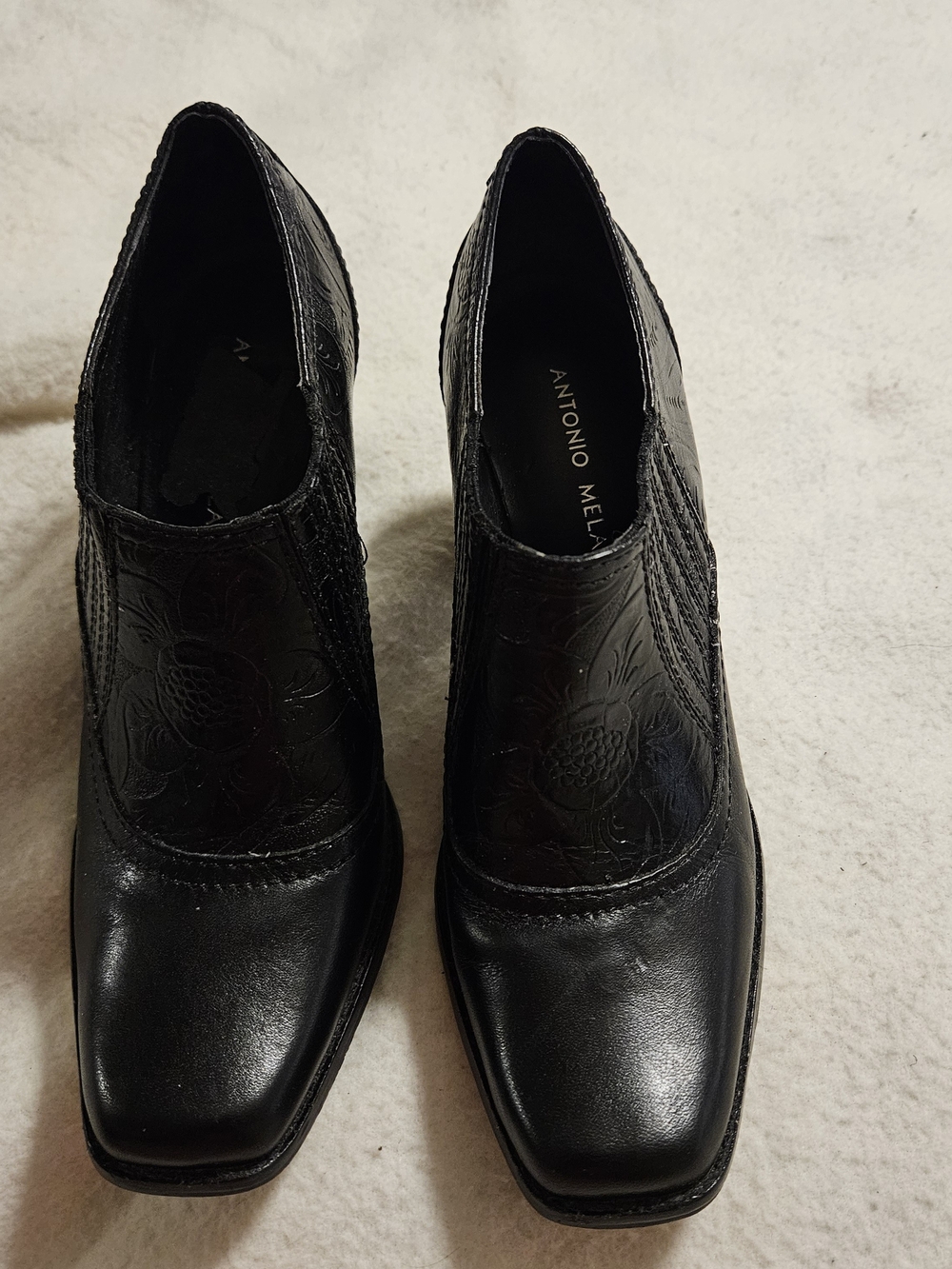 ANTONIO MELANI Black Embossed Leather Ankle Booties Size 6